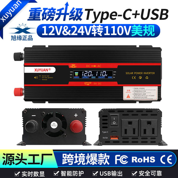 Xuyuan xuyuan car inverter 12v24v to 110v household 2800w with display screen converter US standard