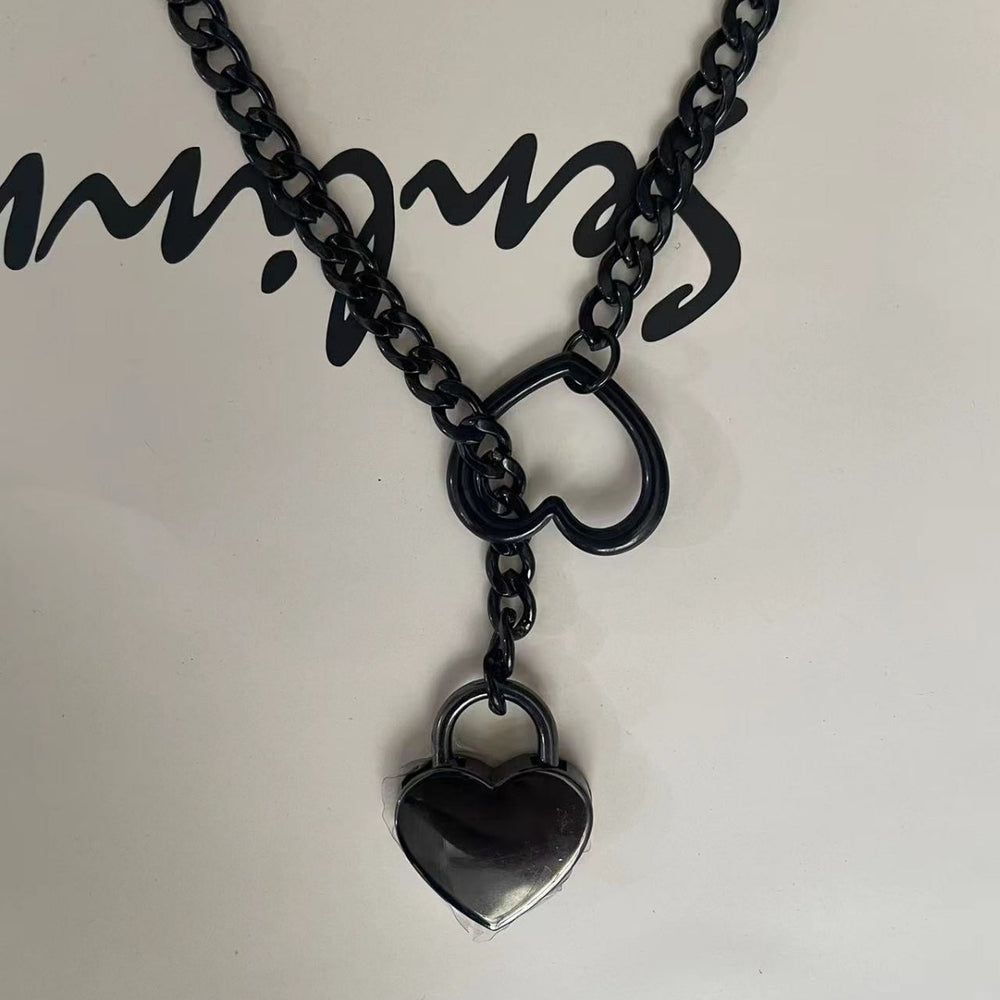 2025 amazon export new heart ring sliding chain necklace - trendy punk cuban y-chain design for women