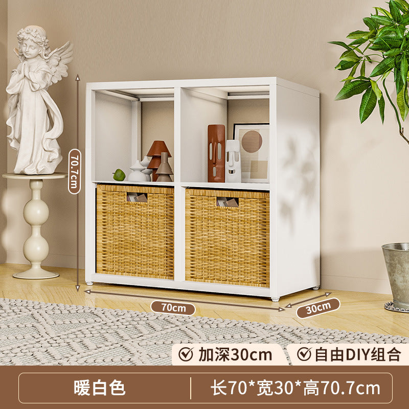 Steel grid cabinet - freestanding modular bookshelf for home living room, kids' storage, picture book organizer, and low cabinet