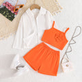 summer european and american style girls' new long-sleeved top + floral camisole vest + shorts three-piece set - direct from the manufacturer