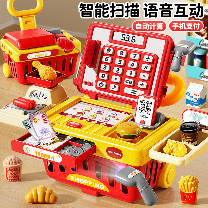 Kids convenience store supermarket cash register toy for boys and girls play house popular kitchen simulation shopping cart