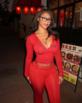 women's fashion, european and american trendy brand, new ins style, solid color, women's sexy, straight shoulder, topstitched two-piece long-sleeved set