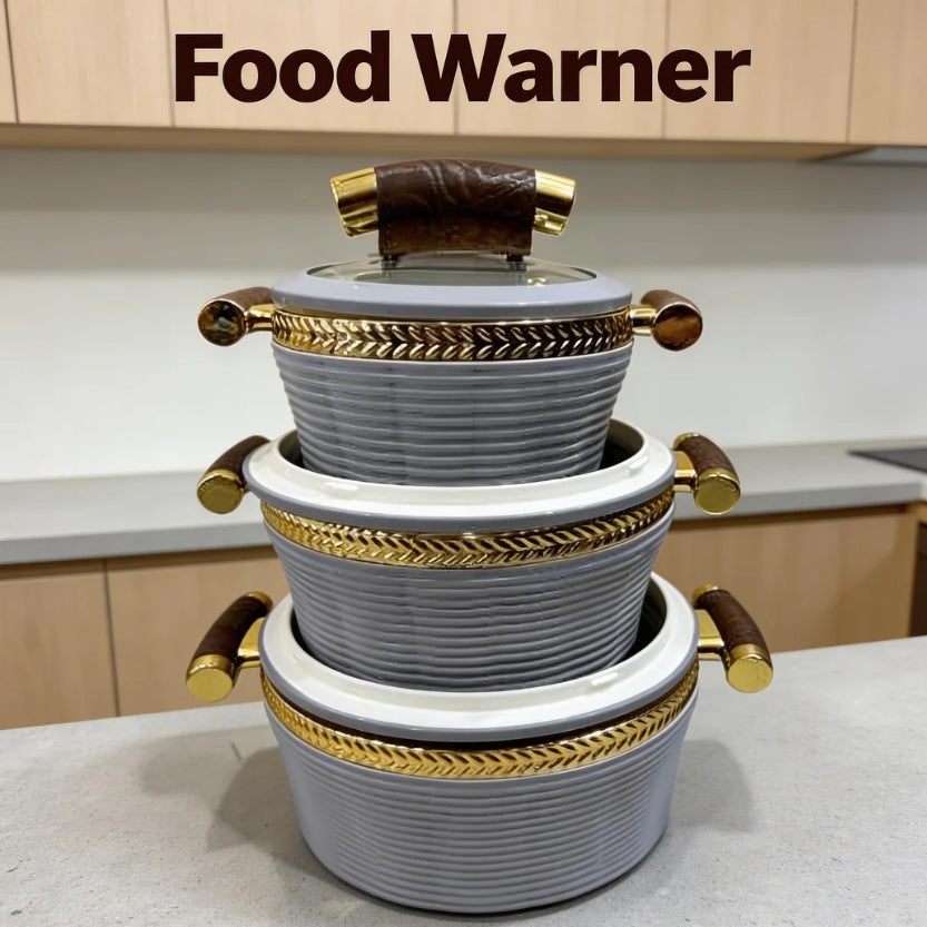 3pcs striped gold edge thermal insulation box 0.8l-2.0l-3.5l food warmer thermal insulation tableware