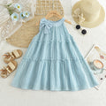 summer new girls' blue tiered korean style cross-border bow chiffon halter princess dress