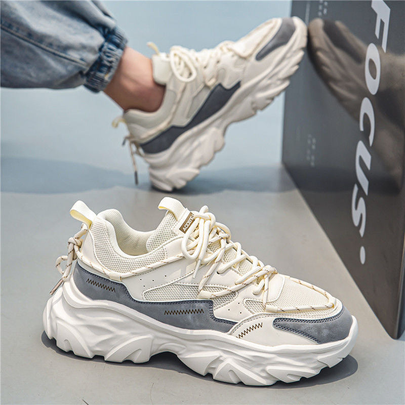 Men's winter breathable mesh sneakers 2025 new casual chunky sole running shoes for teens - trendy dad shoes