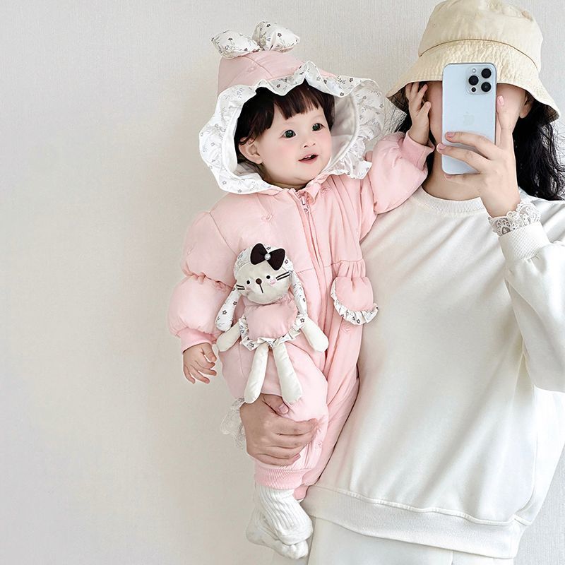 Baby clothes thickened outing clothes winterfleece-lined super cute outing clothes heattech baby winter clothes one-piece