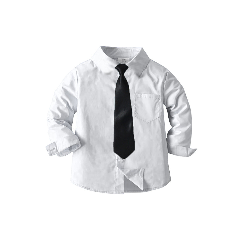 Source manufacturer springnew arrival boys shirtpreppy style thin cotton whitelong sleevesshirt boys shirt free tie