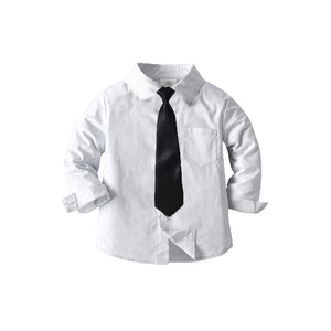 Source manufacturer springnew arrival boys shirtpreppy style thin cotton whitelong sleevesshirt boys shirt free tie