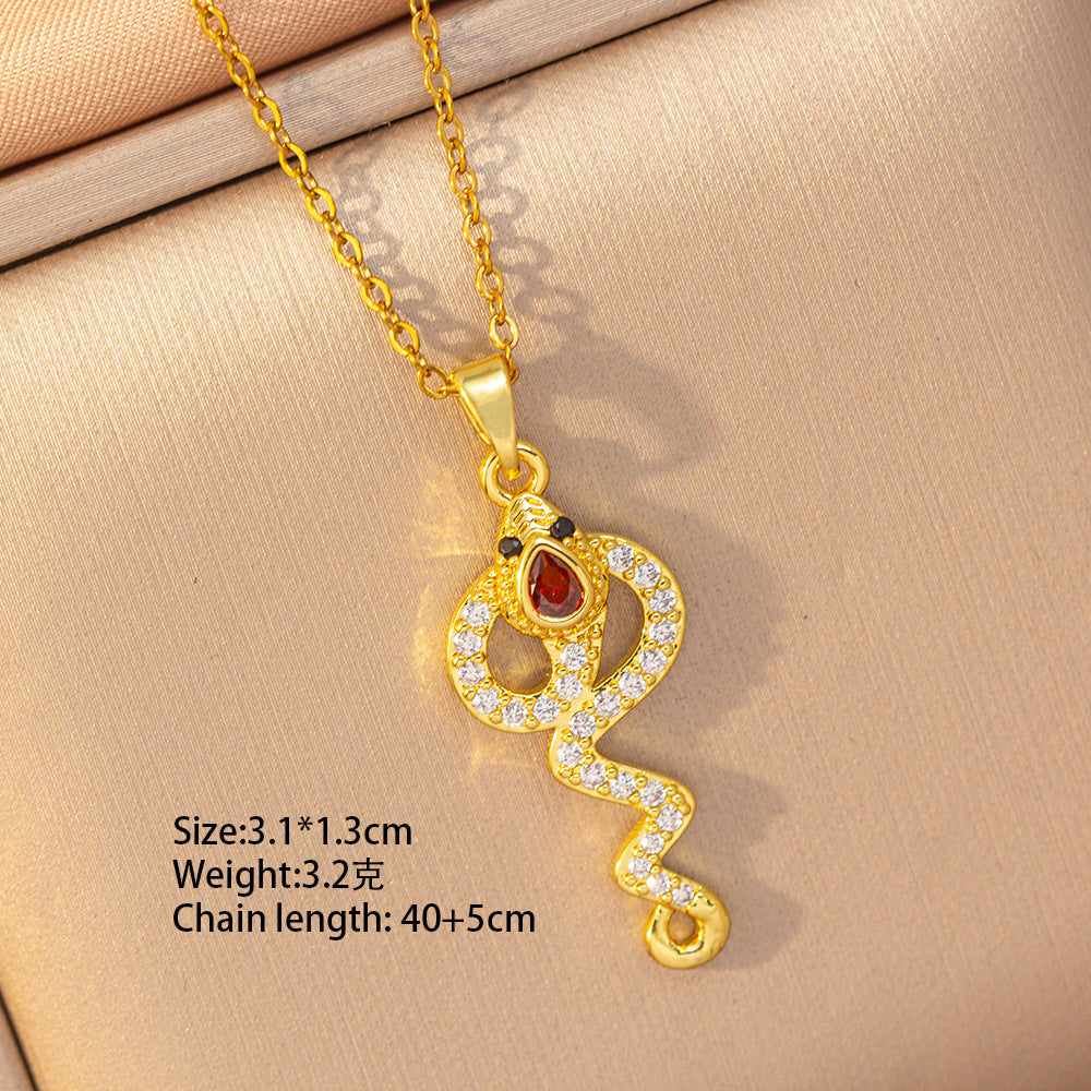 [copper inlaid with zirconium] cross-border hot-selling snake-shaped necklace for women, personalized fashion stainless steel elegant accessible luxury clavicle chain jewelry