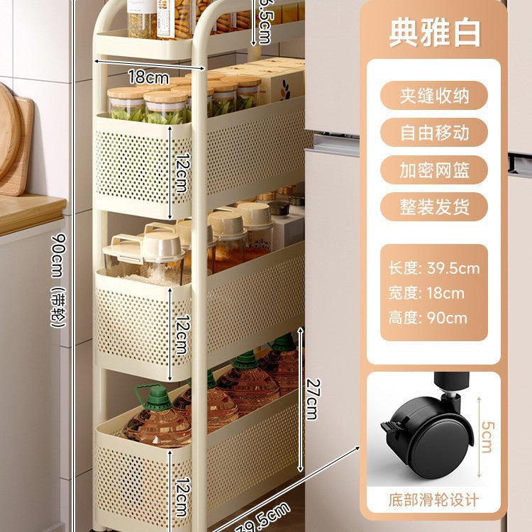 Narrow gap storage shelf stainless steel cart kitchen refrigerator narrow space organizer mobile bathroom storage cabinet