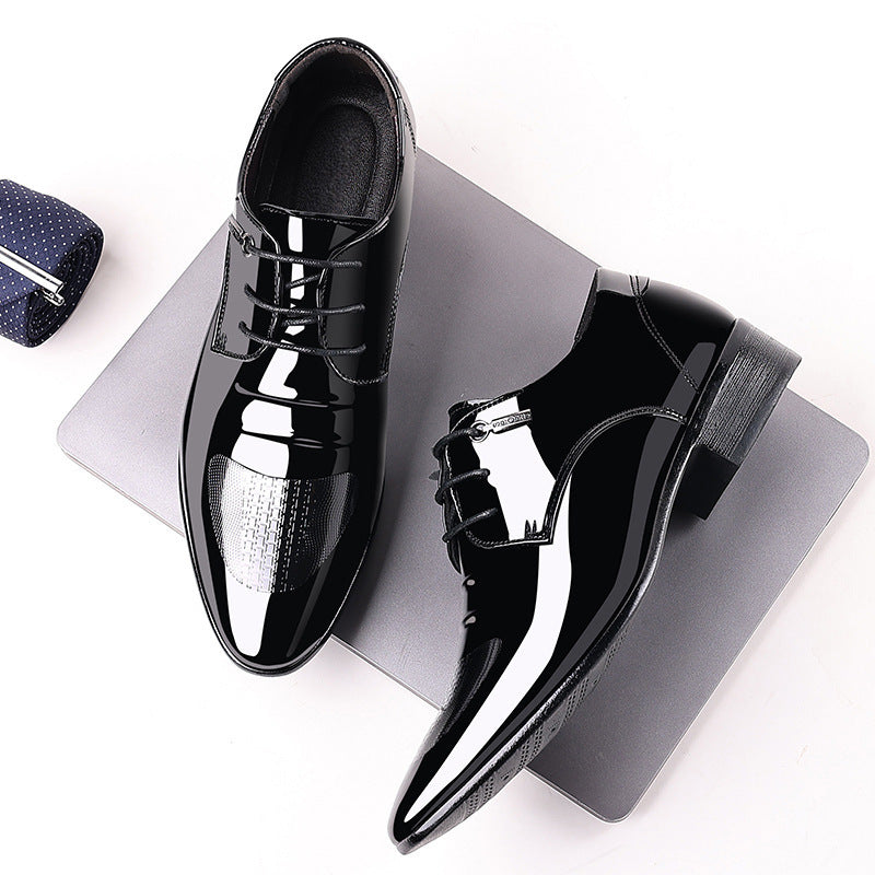 Men's business patent leather dress shoes - new autumn collection, pointed toe slip-on loafers, low-cut formal shoes in plus sizes