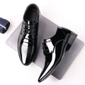 Men's business patent leather dress shoes - new autumn collection, pointed toe slip-on loafers, low-cut formal shoes in plus sizes