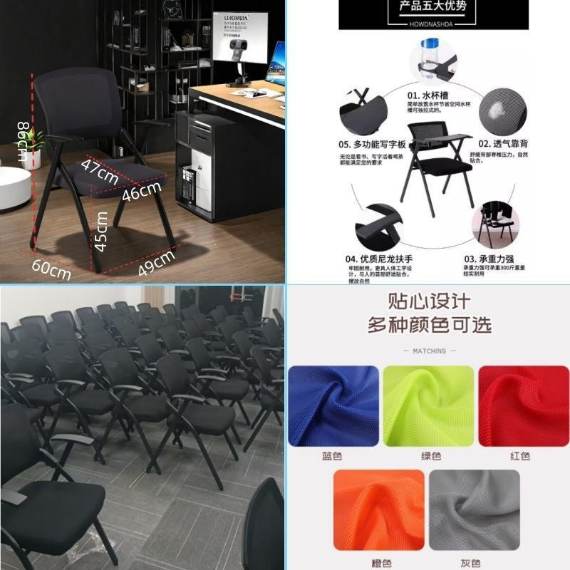Foldable training chair with writing tablet - all-in-one folding chair for meetings, conference rooms, training, and office use