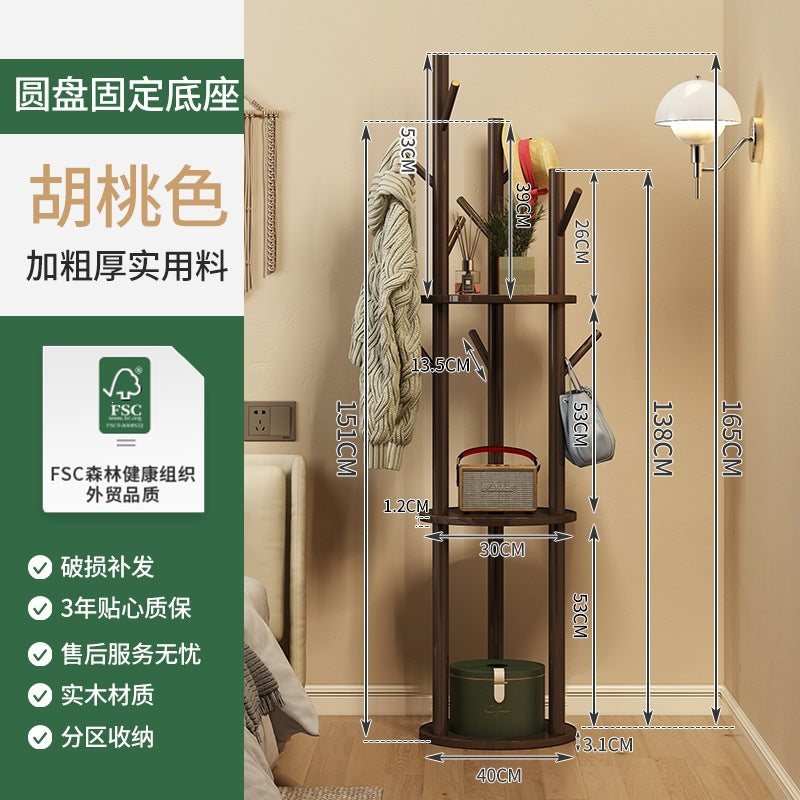 Solid wood rotating coat rack, freestanding vertical clothes rack, bedroom home living room light luxury storage shelf