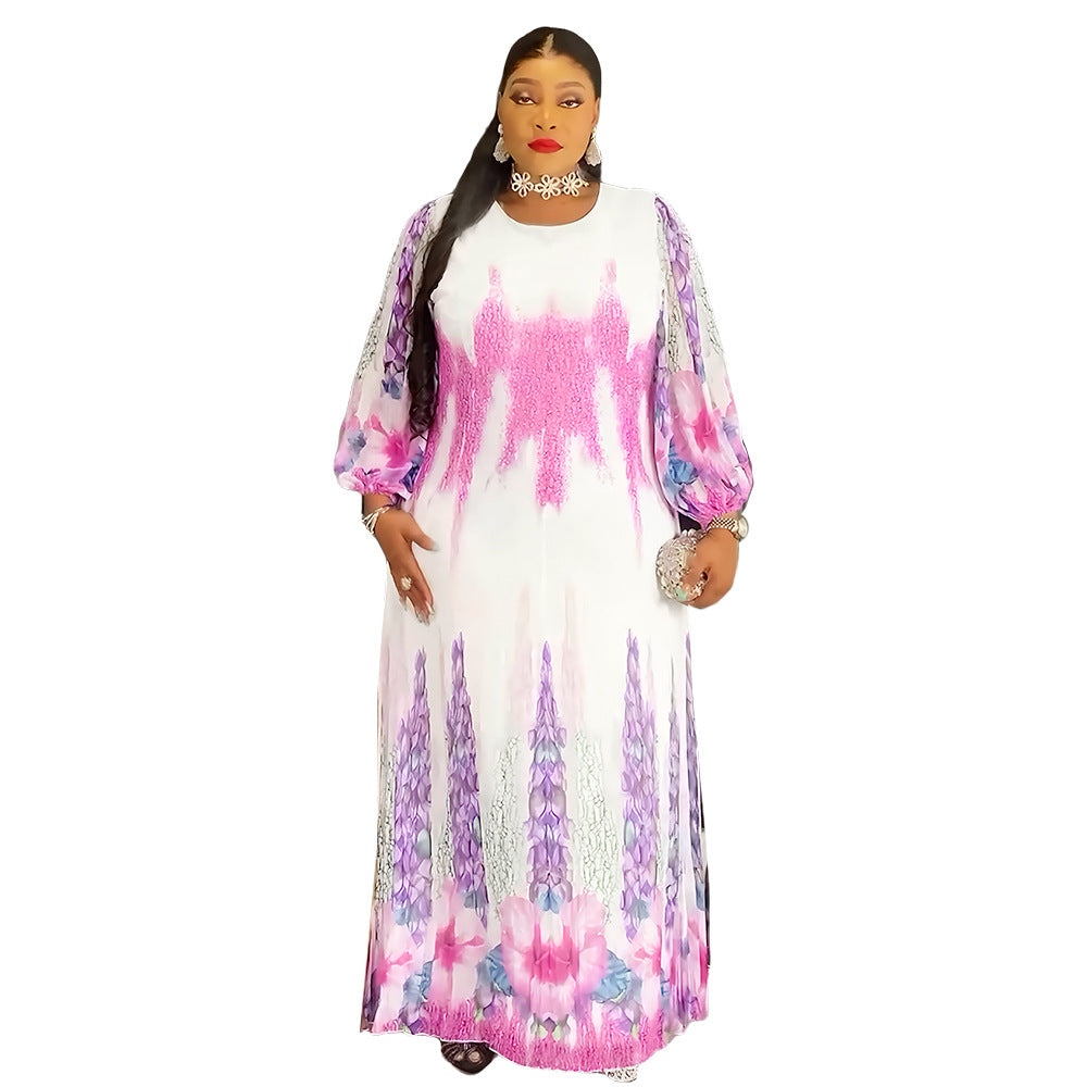 printed chiffon maxi dress  dress plus size women's fashion european and american style