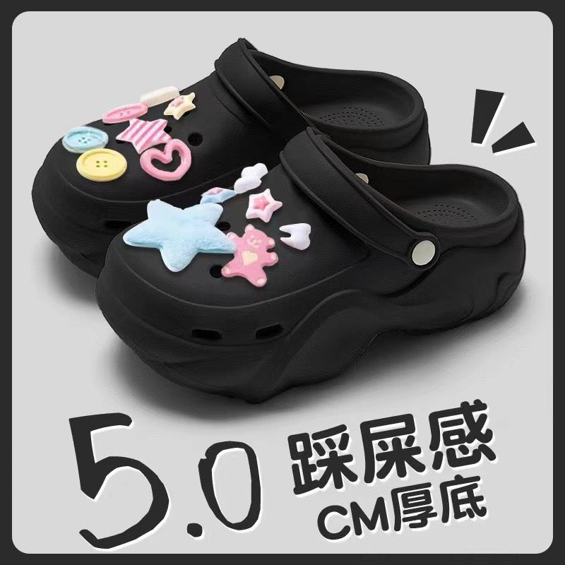 Thick soleeva crocs women's summer outwear 2025new arrivalheight increasing outdoor beach seaside ins toe cap slippers