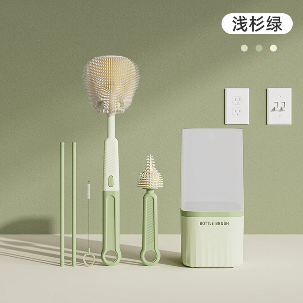 Multifunctional straight-handle silicone bottle brush set - portable nipple brush, baby bottle brush, water bottle brush, and cup cleaning brush set
