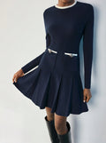 autumn ins women's long sleeves pleated knittingknitting long sleeves high waistdress