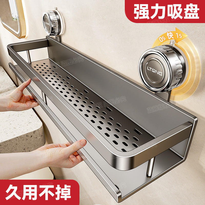 Space aluminum bathroom suction cup rack, wall-mounted non-punching bathroom towel rack, washstand, multi-functional storage