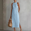 spring collection: european & american -style halter neck sleeveless dress - solid color lace trim, perfect for vacation