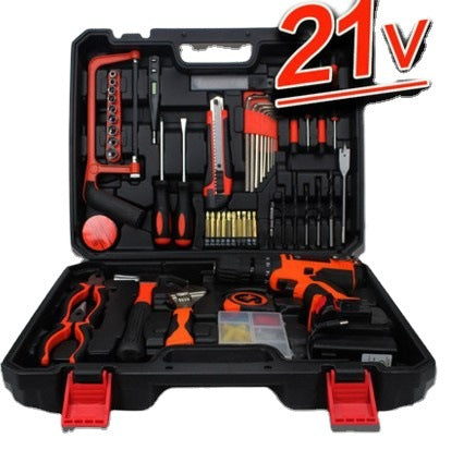 21V lithium battery electric drill, manual hardware tool set, woodworking electric tool box, household set combination