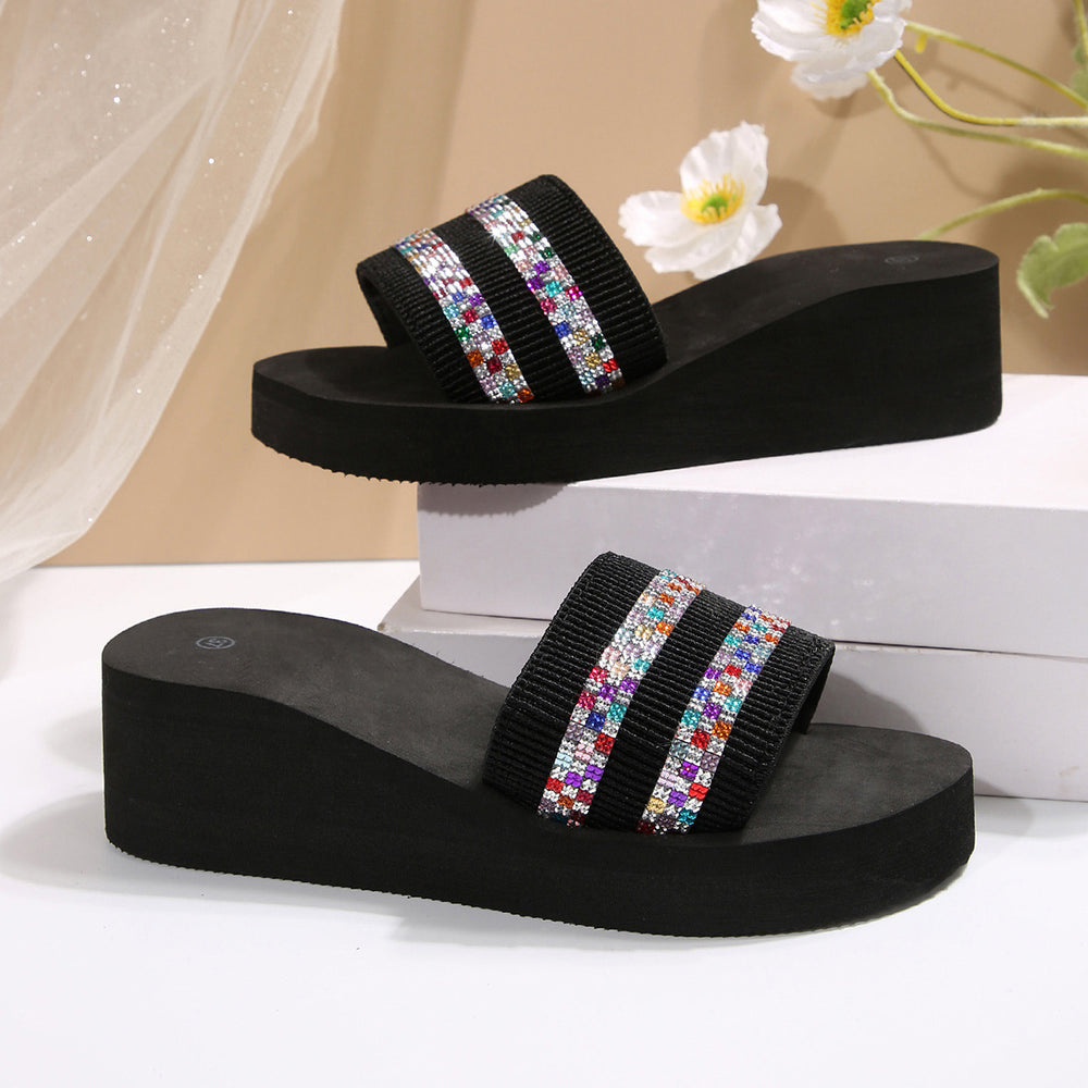 Women's flip-flops, ladies' sandals, women's summer fashion versatile outdoor wear rhinestone korean style student mid-heel beach sandals