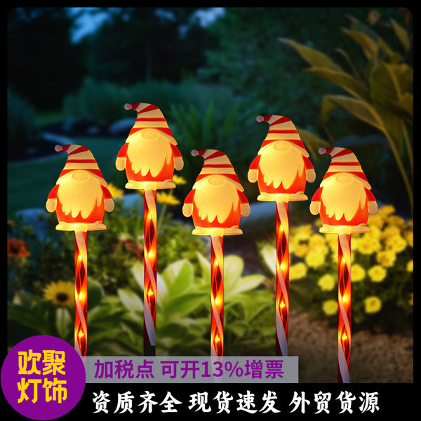 Christmas Floor Light Outdoor Decoration Solar Snowman Old Man Gingerbread Candy Lantern Garden Lawn Decoration Light