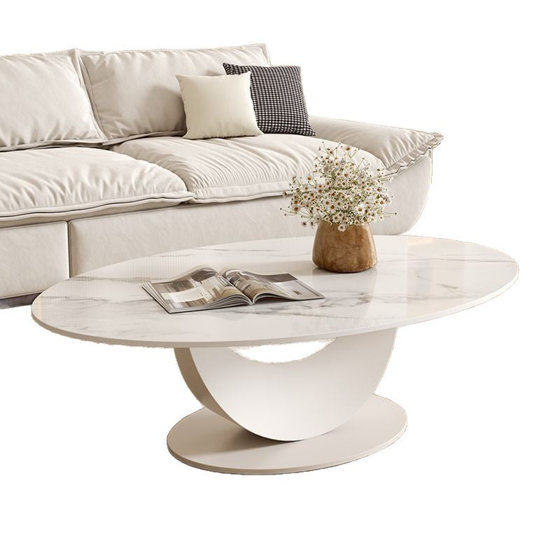 Cream style crescent rock slab coffee table living room for home rental house table classycasual small apartment coffee table combination