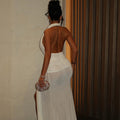 Fashion style insexport women's pure colorsexy sleeveless halterneck tie backbackless slit elegant long skirt dress