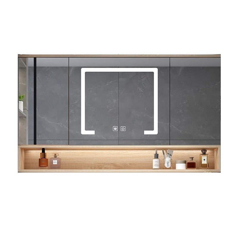 Paint-free solid wood bathroom intelligent hidden folding feng shui mirror cabinet with separate lamp storage rack manufacturer supply