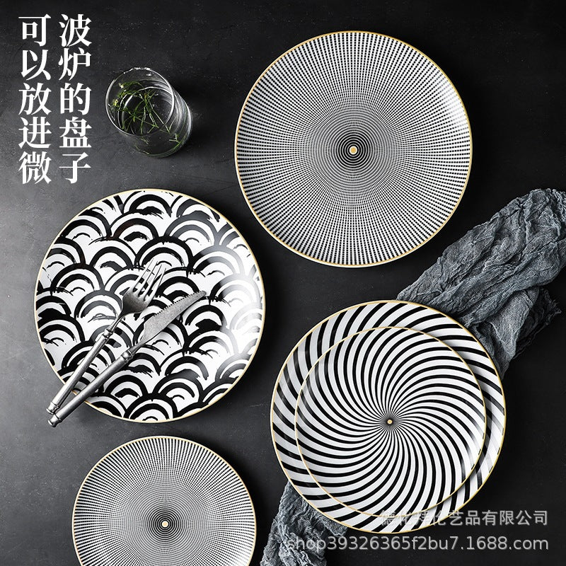 Nordic ceramic dinnerware - minimalist creative western dinner plate, pasta plate, striped western dessert plate, personalized dinner plate - wholesale
