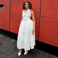 European and american women's clothing  autumn new sweet and fresh halter v-neck high-waisted slimming a-line maxi dress