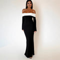 Exportfashion style winternew arrival women's fashioncontrast color one shoulder silmlong sleeves hip-covering mermaiddress women