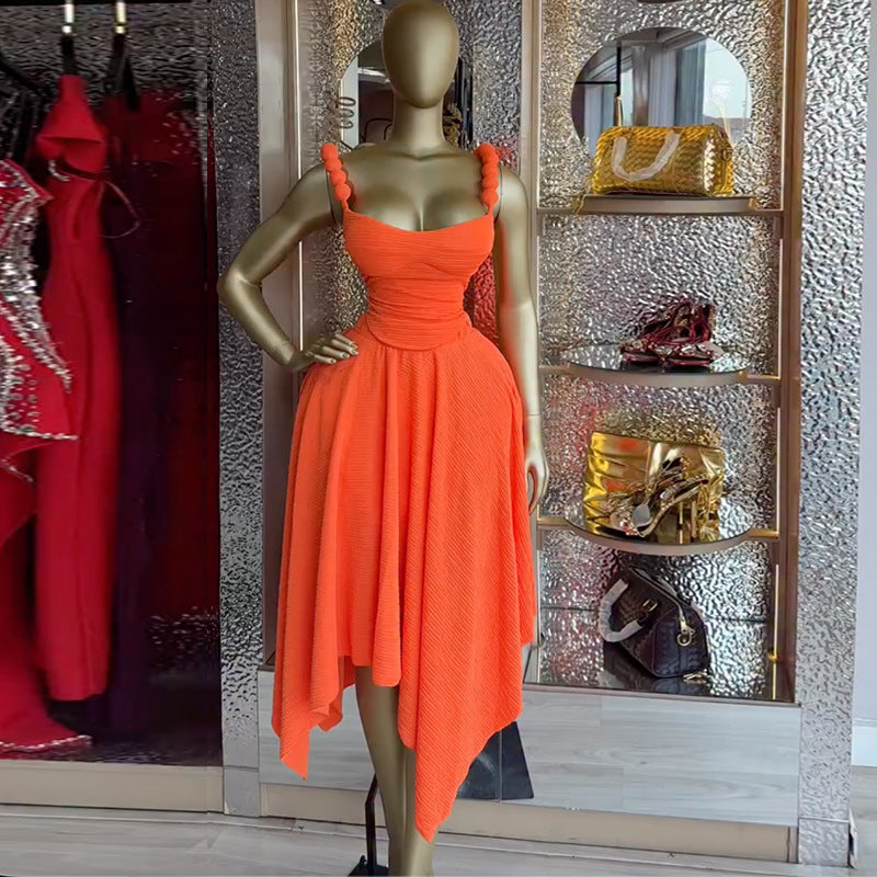 European and american cross-border women's fashion:  spring new arrival - elegant designer camisole top and asymmetrical midi skirt set