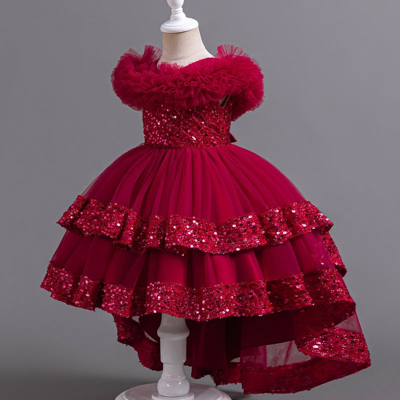 Performance costumes, wedding dresses, large tails, puffy mesh skirts, dresses, children's clothing, popular kids princess dresses for girls