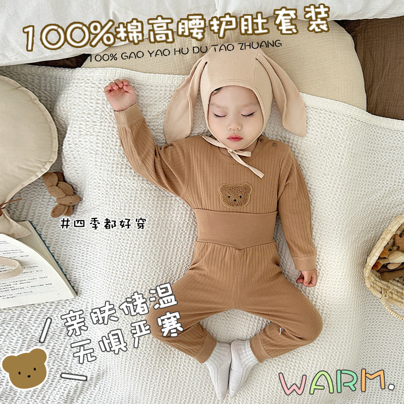 Korean style ins baby separates set - pure cotton infant undershirt, autumn/winter warm high-waisted close-fitting underwear pajama set