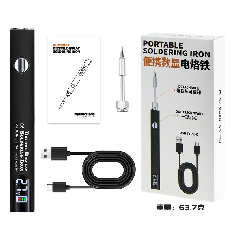 Cross-border explosive portable USB electric soldering iron USB wire burning pen digital display electric welding pen adjustable temperature 510 Loro iron connector