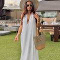 European and american cross-border african women's clothing  summer new arrival: elegant v-neck backless white long slip dress