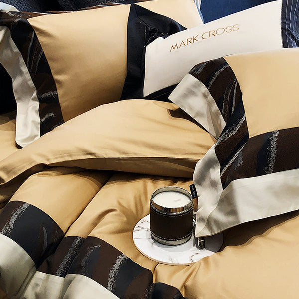 Minimal 100 cotton color-woven jacquard long-staple cotton four-piece set, pure cotton quilt cover, sleeping naked, skin-friendly, moisture-absorbing and breathable