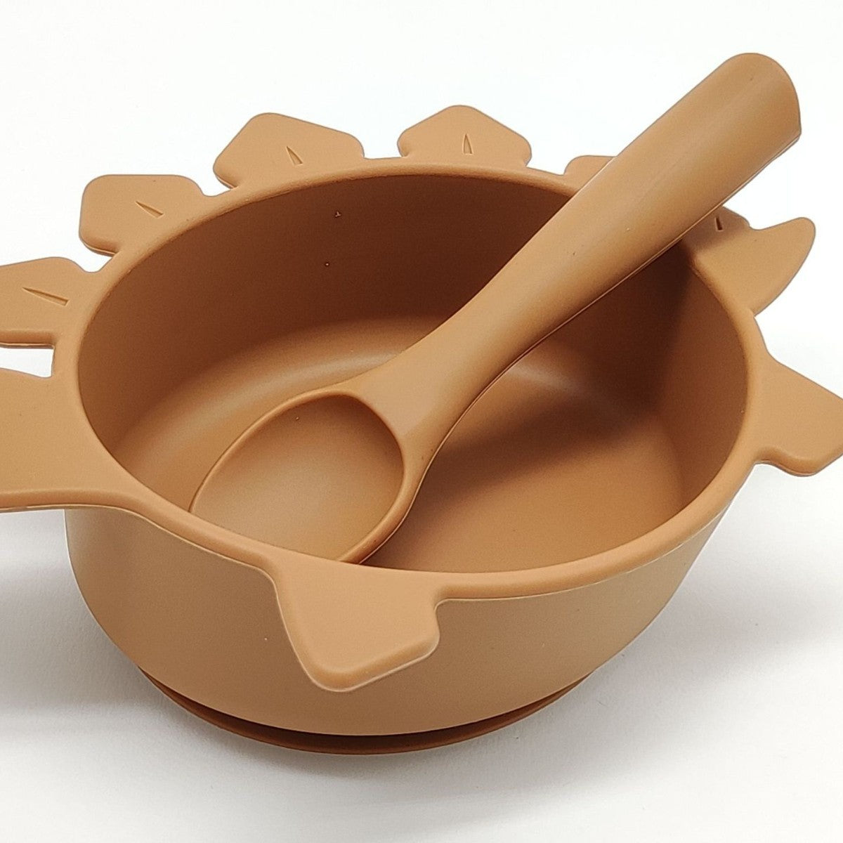 Cross-border hot-selling silicone dinosaur bowls and spoons, Mengqu non-slip tableware two-piece set, baby complementary food silicone bowls and spoons wholesale