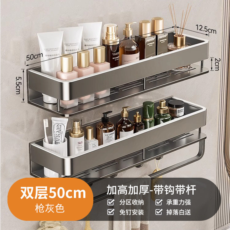 Bathroom storage rack, punch-free wall-mounted multifunctional washbasin wall space aluminum storage rack handy gadget rack