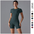 Fashion nude short sleeve t-shirt yoga suit high waist hip lifting tightshorts quick-drying running sports fitness suit