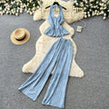 Vacation style halter strap vest high waistloose pantstwo-piece set women's summer silm style atmosphere fashionsuit