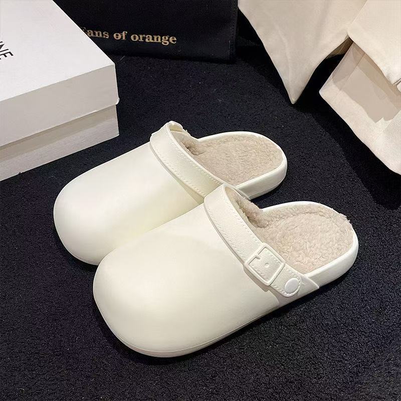 Detachable cotton slippers for women, cute new arrival home heattechthick sole non-slipoutwear, shit-feeling toe-cap stuffed cotton shoes