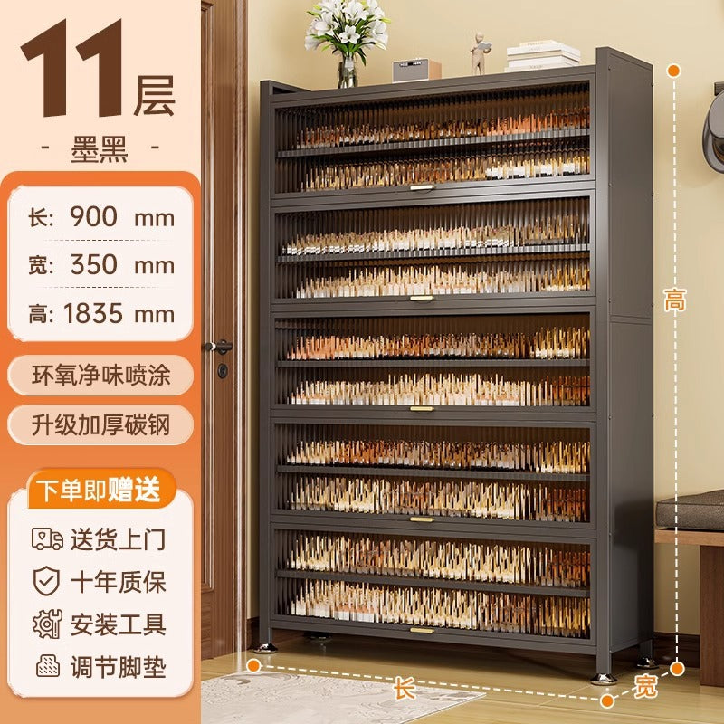 Steel shoe cabinet for home, entryway storage, integrated wall-mounted indoor hallway cabinet with door, dustproof multi-layer shoe rack