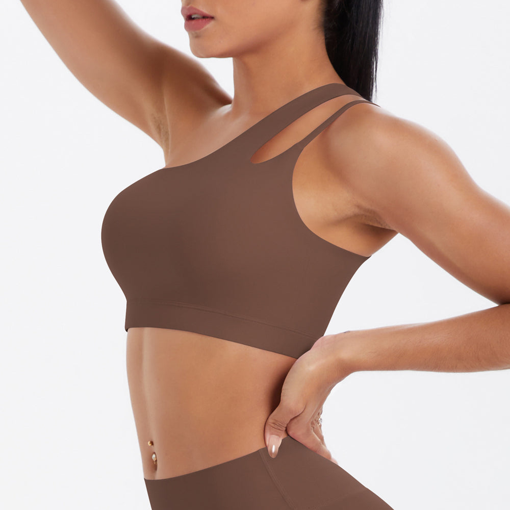 New arrival cross-border patchwork double-sided nylon brushed one-shoulder beautiful back sports intimates running fitness yoga wear vest for women