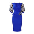 D502  summer new arrival mesh flocked puff sleeve v-neck fashionable elegant bodycon foreign trade dress