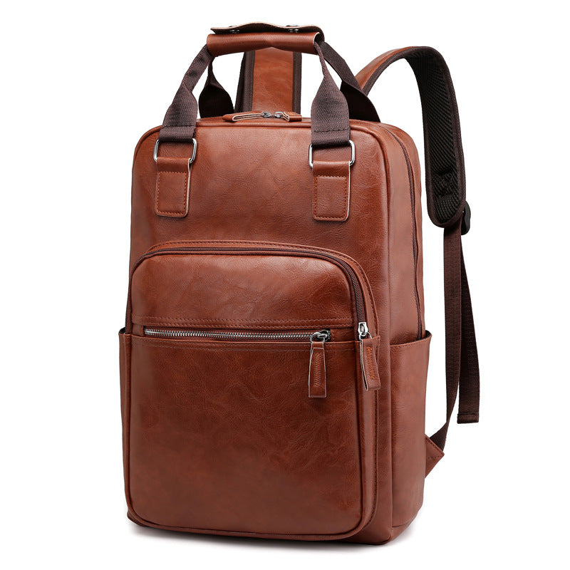 New Fashion Versatile Men's Backpack Large Capacity Commuter Portable Business Computer Bag Retro PU Textured Backpack