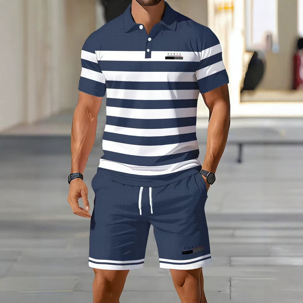 hot-selling men's polo shirt set, new summer two-piece casual short-sleeve and shorts set, dropshipping available