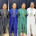 new autumn/winter rhinestone & beaded african  women's plus size irregular maxi dress + pants two-piece set
